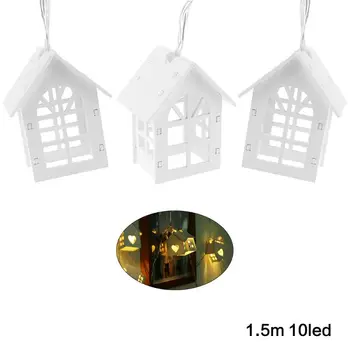 

LED Garland Wood House Light String for Wedding Party Holiday Room Decor Novelty Fairy Night Lamp Q0KF