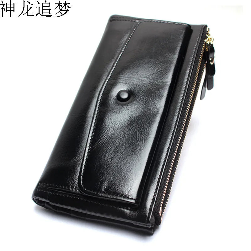 

Women's double mobile phone wallet Genuine Cowhide leather long zipper female clutch bag ladies high-grade Real leather wallet