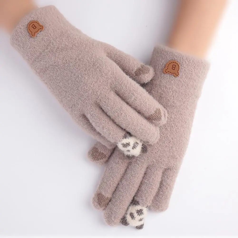 

Women Cartoon Panda Touch Screen Thick Knitted Warm Full Finger Gloves Mitten