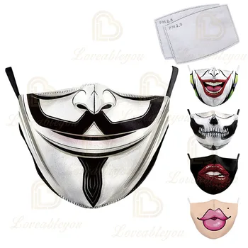 

Adult Big Mouth Print Face Fabric Masks Skull Mouth Cover Reusable Protection Dust Washable Masks Proof Bacteria Mask