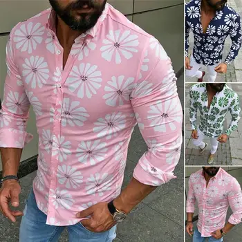 

2019 Men Casual Long Sleeve Shirts New Autumn Fashion shirt Male Clothes Slim Fit Printed Muscle shirt