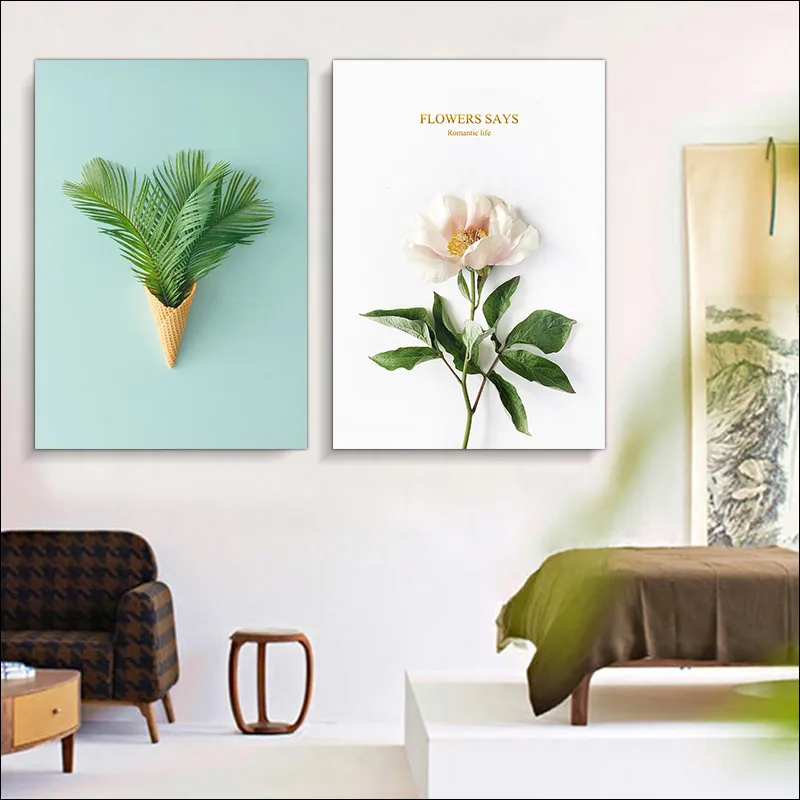 

modern Still life green plants flowers personalized letters Canvas Spray Painting Un framde Wall decoration DIY Solid wood frame