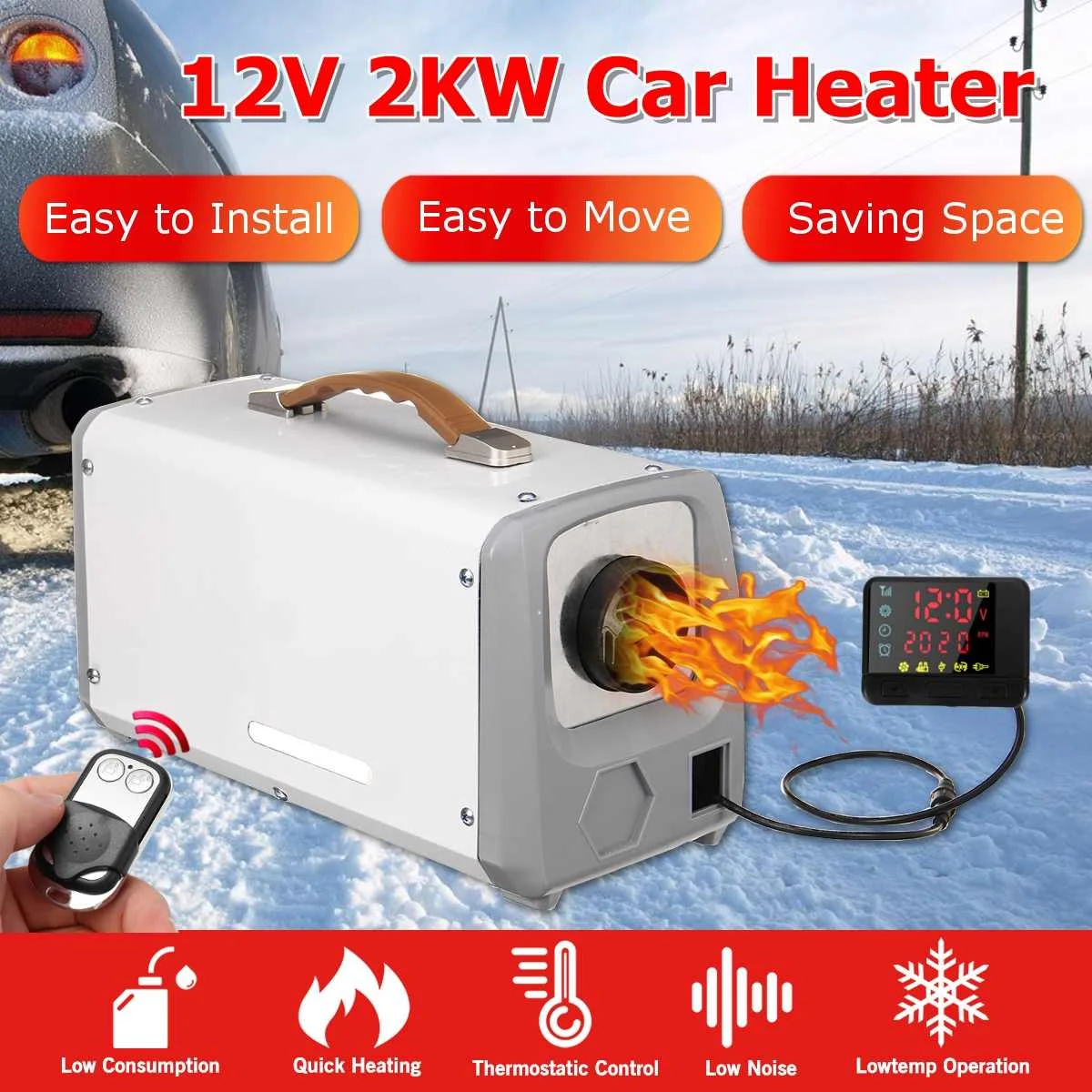 12V 2KW Car Heating Tool Diesel Air Heater Single Hole LCD Monitor Parking Warmer For Car Truck Bus Boat RV