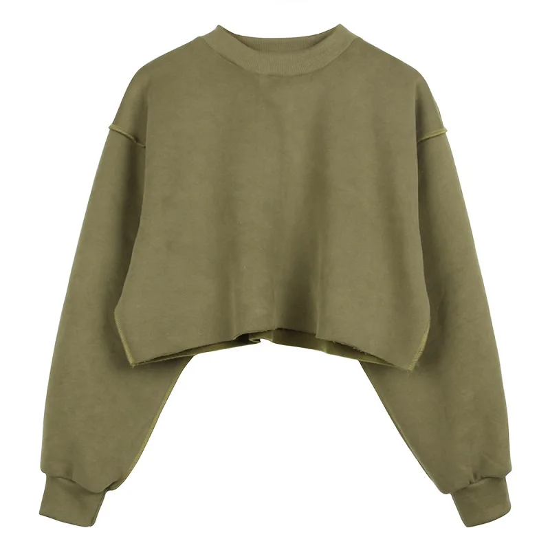 

My-Love New Autumn Winter Short Pullover Thick Coat Velour Loose Womens Sweatshirt Lady Solid Color Casual Long Sleeve Navel Top
