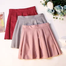 Женская юбка из искусственной замши, осенняя зимняя короткая юбка с высокой талией, Женская мини-юбка трапециевидной формы, универсальная плиссированная юбка DG469