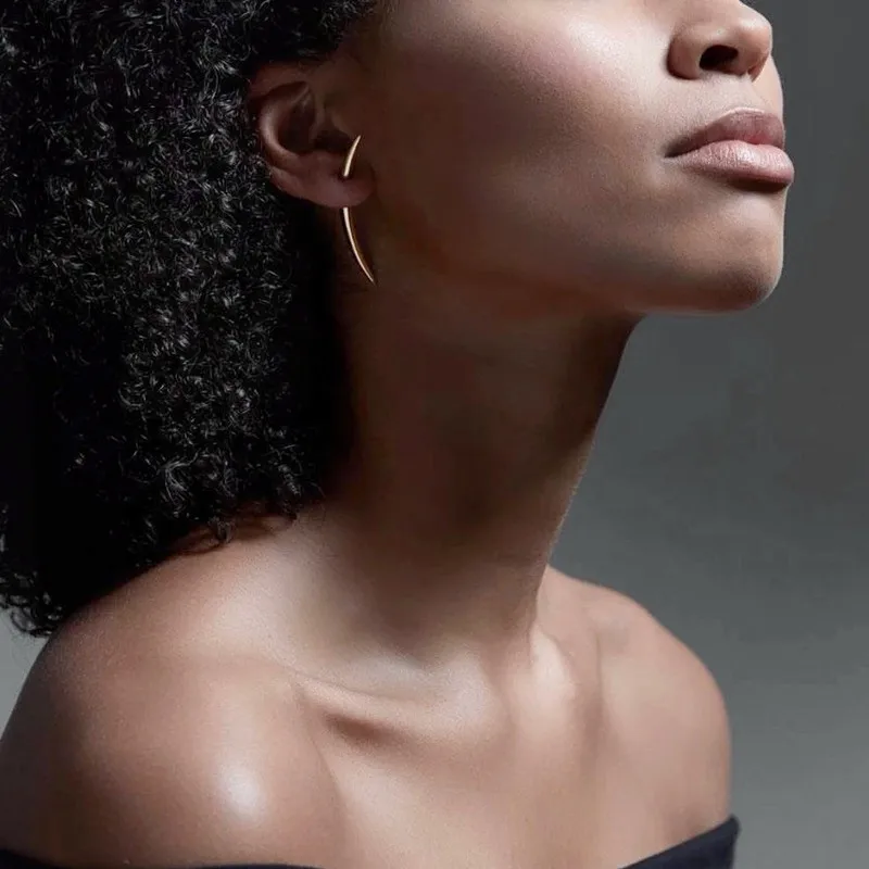 

HUANZHI 2019 New Trend Personality Hip hop Punk Curve Horn Modeling Stud EarringS for Women Girls Party Wedding Jewelry