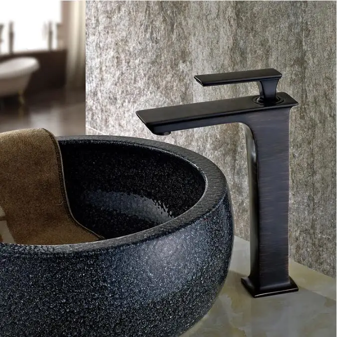 tall ORB Vidric Basin Faucet Black Oil Brushed Brass Crane Bathroom Faucets Hot and Cold Water Mixer Tap Contemporary Mixer Tap torneira - Цвет: tall ORB