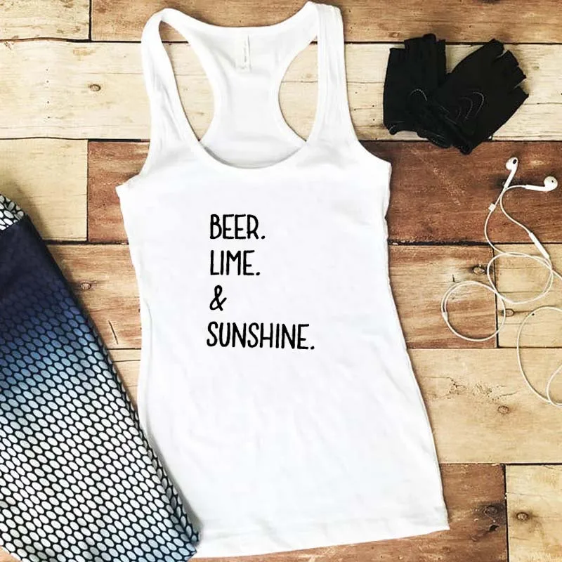 Черный топ с надписью Beer Lime Sunshine, Модные женские сексуальные летние топы, повседневный Свободный жилет, одежда из чистого хлопка для женщин, Прямая поставка