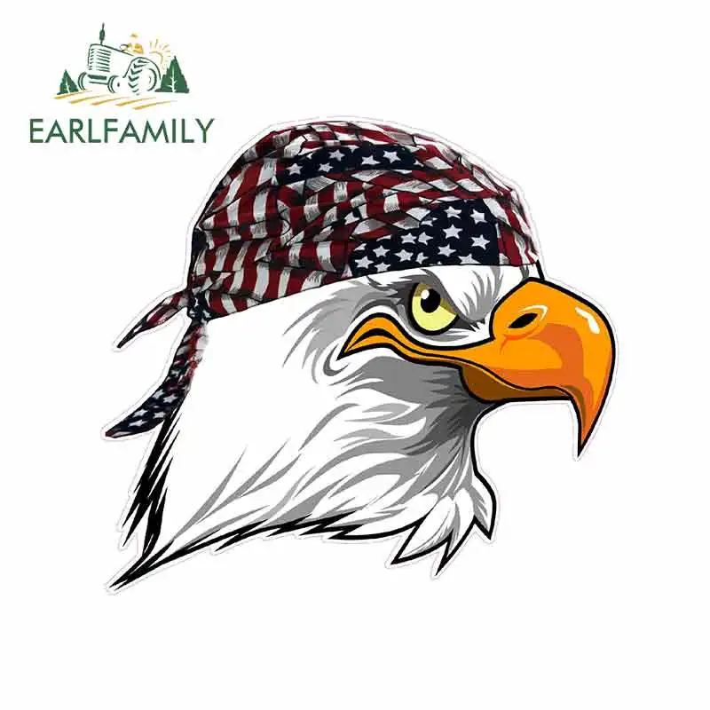 

EARLFAMILY 13cm x 12cm for American Flag Do Rag Eagle Head Anime Car Stickers Vinyl JDM Bumper Trunk Truck Graphics Fine Decal