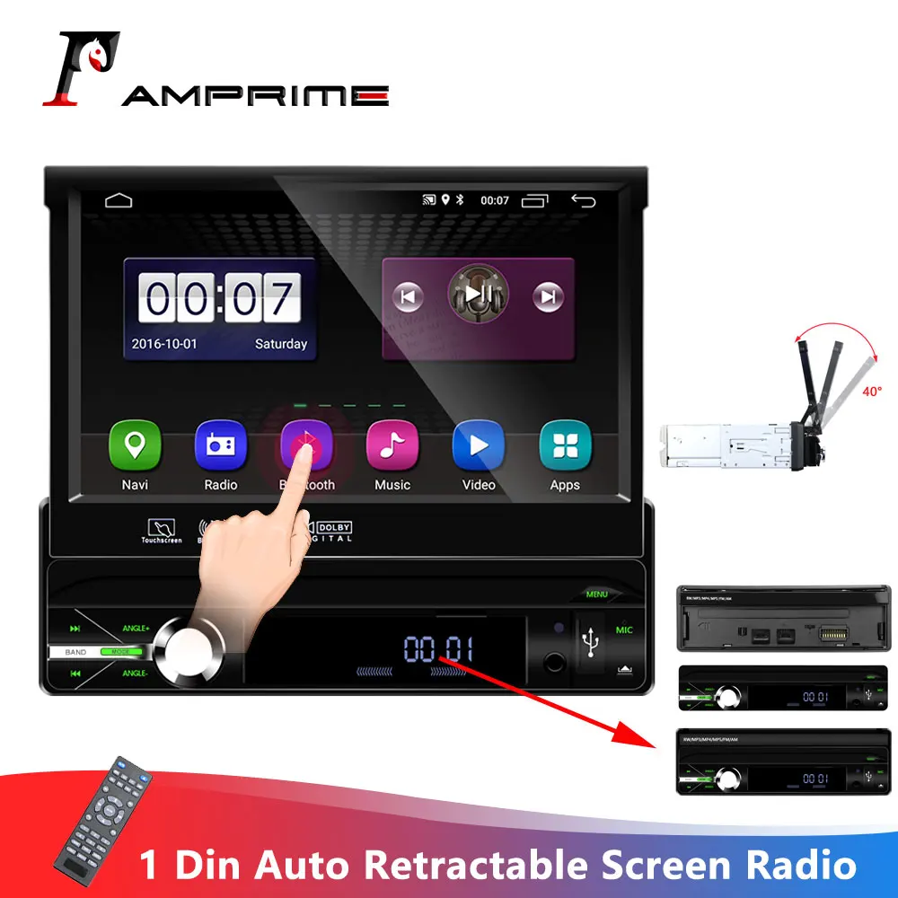 AMPrime Android 2 + 16 Гб wifi Автомобильный мультимедийный плеер авторадио 1 Din