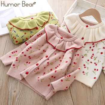 

Humor Bear 2019 New Baby Girl Sweaters Autumn And Winter Sweater Coat KoreanClothes Lace Collar Cherry Cardigan Girl Sweaters