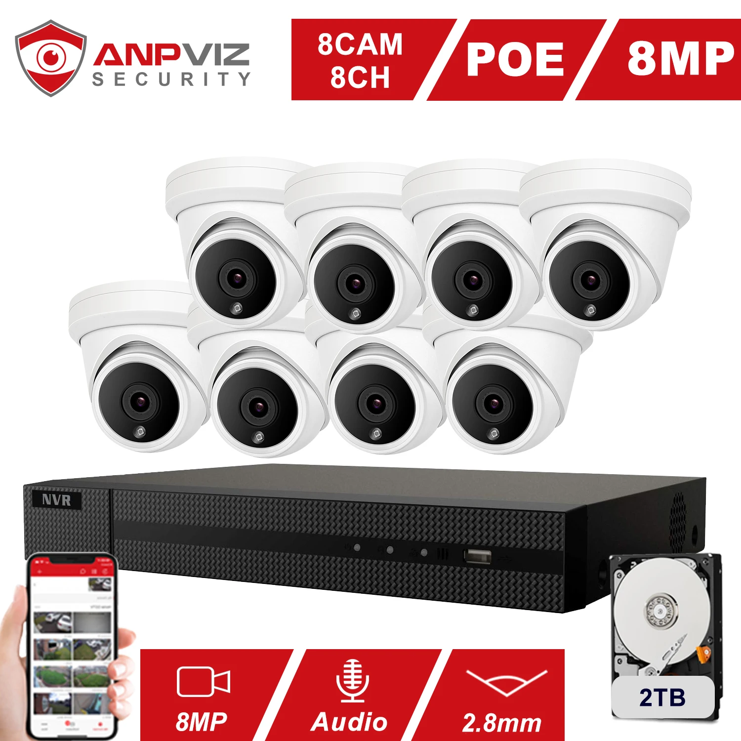  8CH 4K Hikvion OEM POE NVR Kit de cámara CCTV sistema 4/6/8 Uds 8MP torreta seguridad Domo cámara I