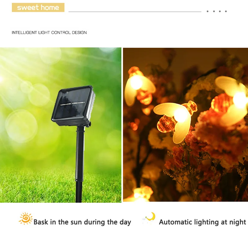 Jardim ao ar Nova Energia Solar Bonito Abelha Led String Fada Luz 30leds Livre Cerca Pátio Natal Guirlanda Luzes Mel 6 string fada luz 30leds abelha jardim ao