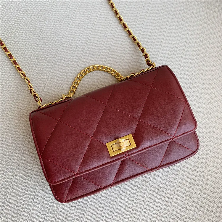 

Genuine Leather Women's Handbag High Quality Fashion Top-handle Bag Totes Luxury Shoulder bag Rhomboids Chain Strap