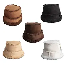 Осенне-зимняя женская и мужская шапка в рыбацком стиле, Толстая теплая шапка из искусственной овечьей замши с плоской подошвой