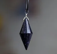 Natural Blue sandstone crystal pendant Double pointed Seven chakra crystal pendulum. Lady. Men pendant Manual cutting polyhedron 1