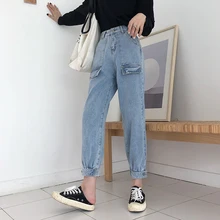 FINEWORDS, корейский стиль, шикарные Джинсы бойфренда, свободные шаровары, джинсовые штаны с высокой талией, повседневные, размера плюс, мешковатые джинсы, mujer, винтажные