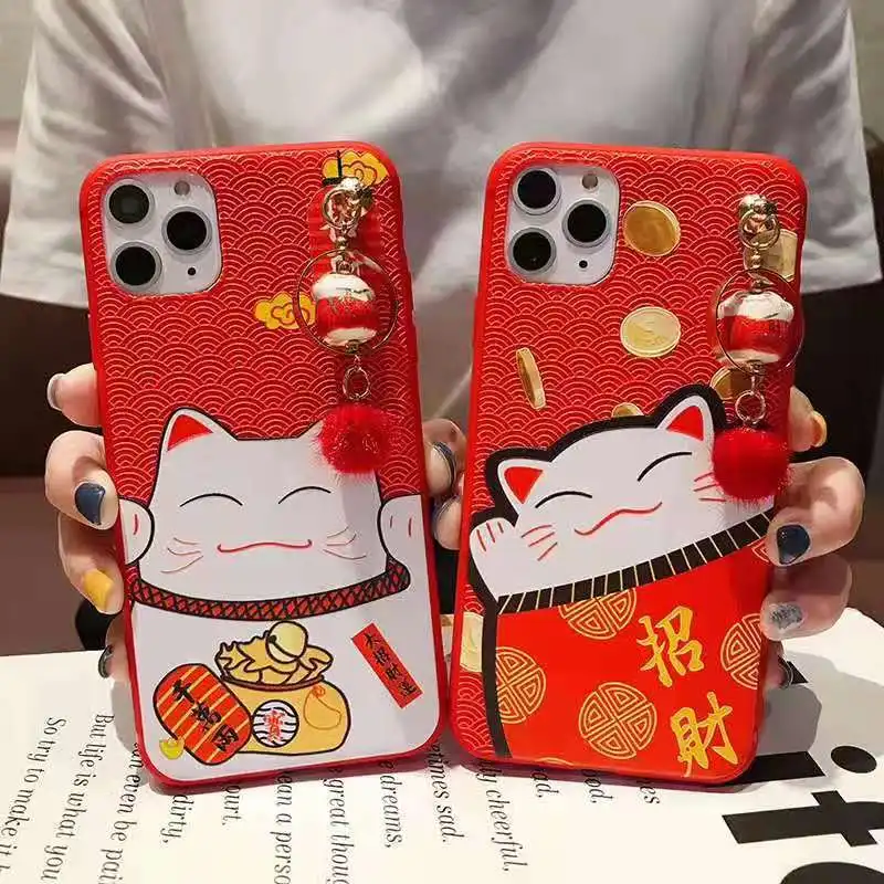 Чехол для iPhone 11 pro Max Lucky Cat, милая задняя крышка для iPhone 11 X XS Max XR 6 7 8plus Maneki Neko Shell+ подвеска