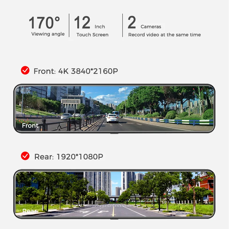 OBDPEAK H6 12 자동차 DVR 4K 3840*2160P 대시 캠 와이파이 GPS 415 백미러, 1080P 자동차 카메라 비디오 레코더 공원 모니터