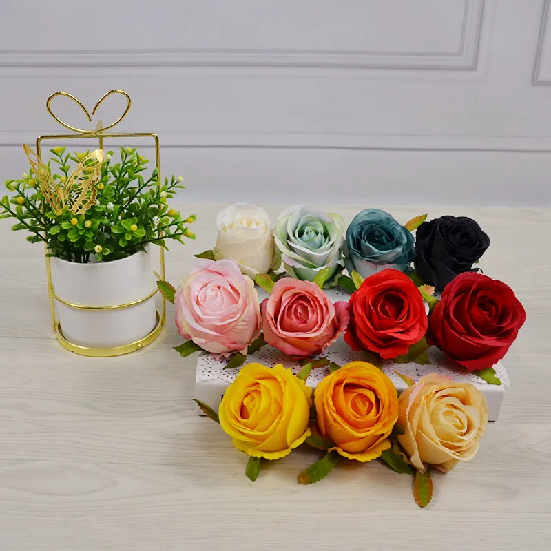 5pcs 6.5cm 11colors Artificial Silk Retro Rose Flower Head For Diy