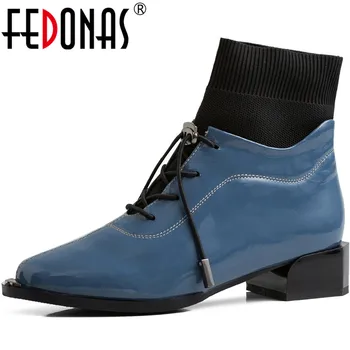 

FEDONAS Sexy Cross Tied Handmade Shoes For Women Genuine Leath Block Heel Ankle Boots Fashion Winter Casual Basic Shoes Woman