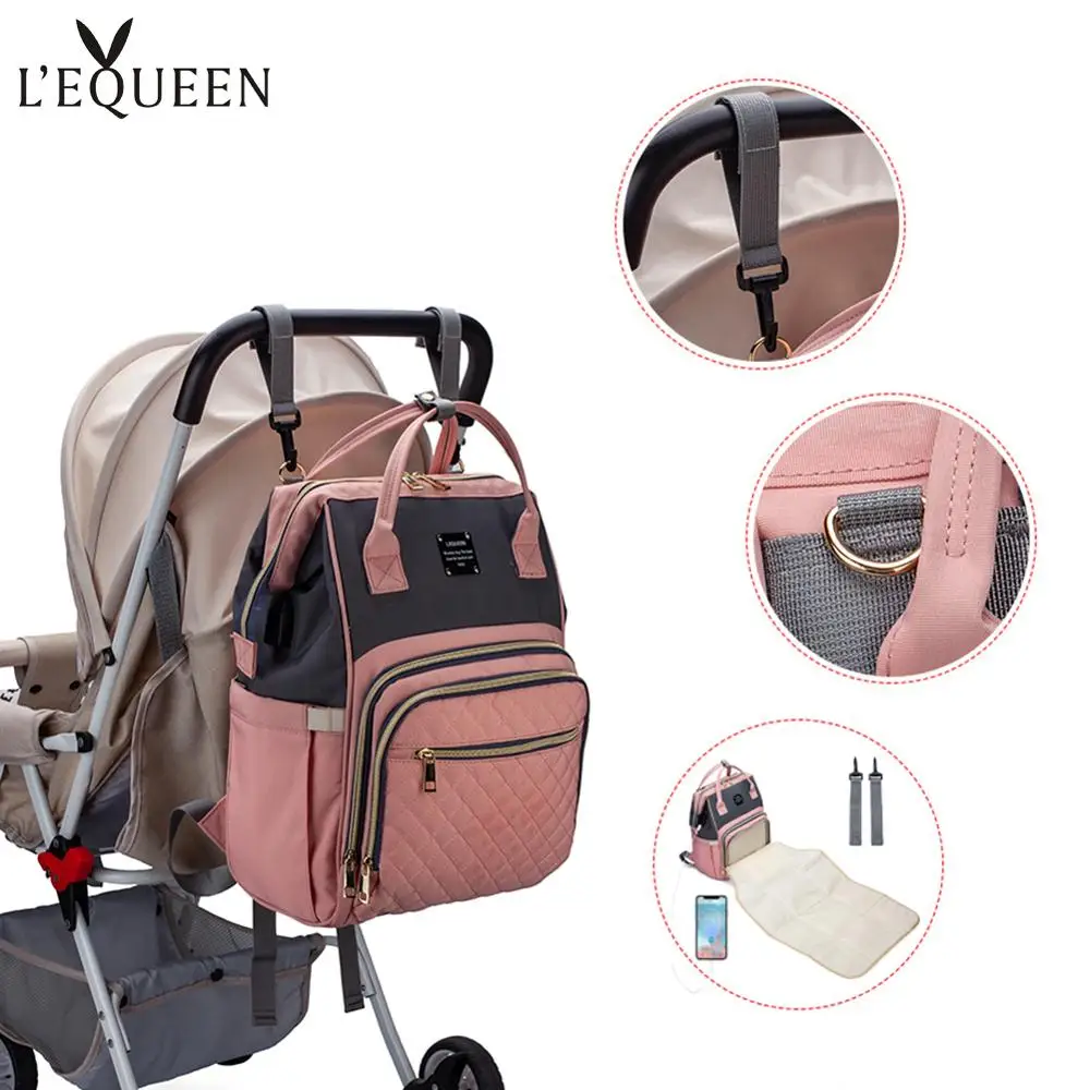 LEQUEEN Brand New Crib Diaper Bag Large Capacity USB Mummy Bag Travel