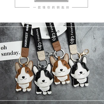 

Husky naughty dog Figure Alaska Dog Keychain Hand-painted real leather 3D Dog key chain