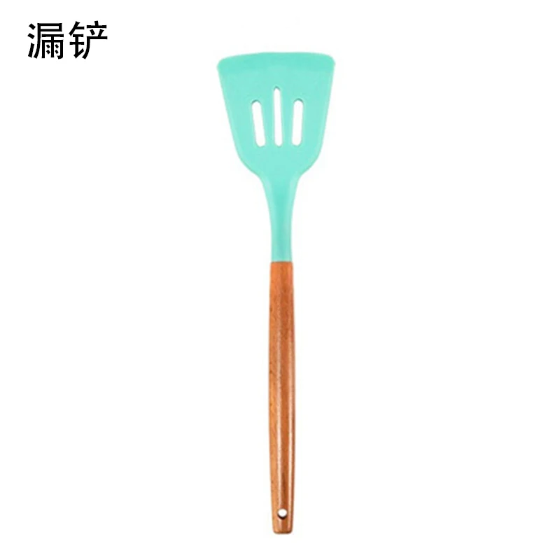 Slotted Turner Yomdid Пищевая силиконовая кухонная утварь, практичные инструменты для приготовления пищи, лопатка с деревянной ручкой, кухонная утварь - Цвет: Slotted Turner