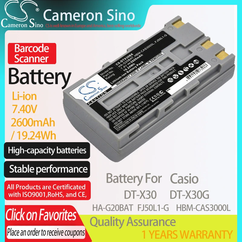 

CameronSino Battery for Casio DT-X30 X30GR-30C IT-9000 HA-G20BAT HBM-CAS3000L fits Hioki Z1007 Barcode Scanner battery 2600mAh