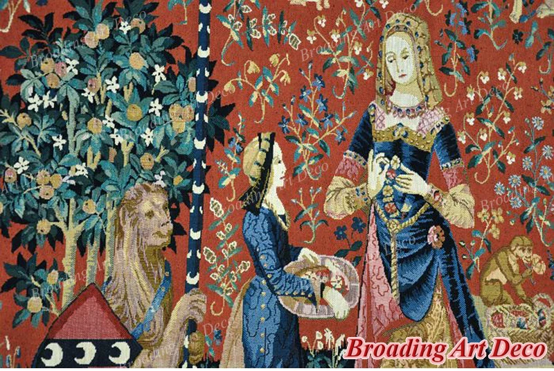 Средневековый гобелен SMELL-The Lady& the Unicorn, настенный жаккардовый гобелен, украшение для дома, хлопок,, 139*105 см
