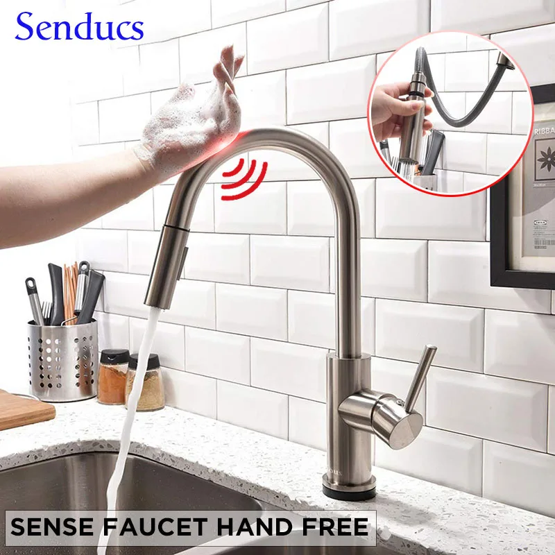  Touch Kitchen Faucet Senducs Pull Down Brushed Sensor Kitchen Mixer Tap Quality 304 Stainless Steel - 4000322202656