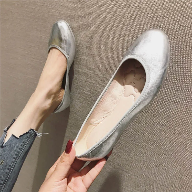 

LIHUAMAO women ballet flats shoes soft comfortable round toe folding casual ladies shoes party office career Silver