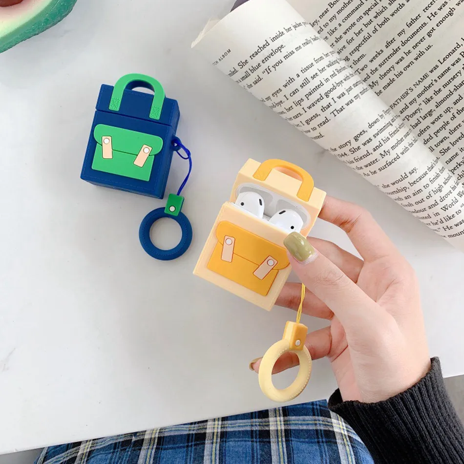 Кожухи головных телефонов для AirPods чехол 3D милый кот поросенок мультфильм для Apple Air Pods защитный чехол для наушников кольцевой ремень