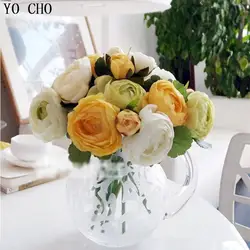 Йо Чо искусственный шелк 10 головок розы лотоса букет невесты Цветочная композиция ручной работы Домашний свадебный букет