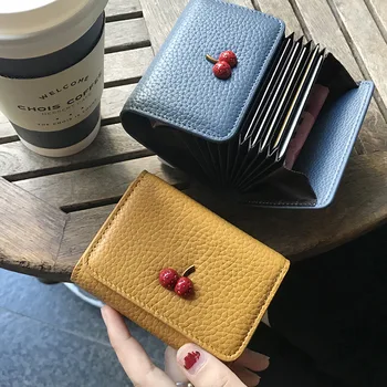 

Leather Organ Card Female South Korea Cute Little Ultra-Thin Exquisite High-End High-Capacity Simple Business Card Holder Ins