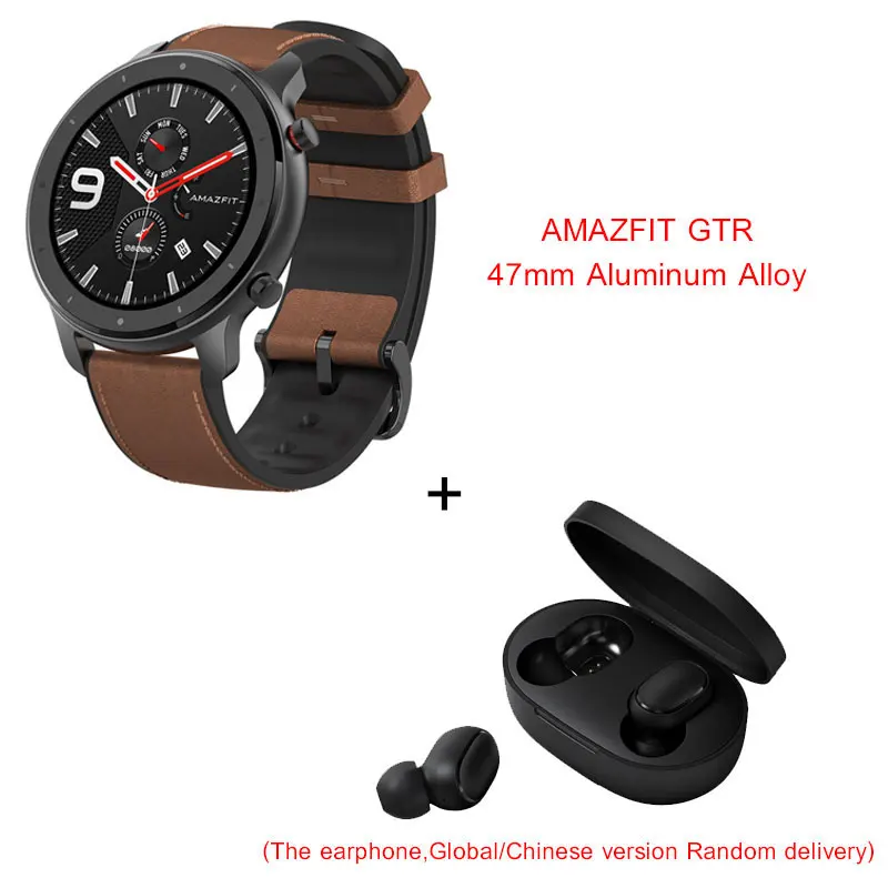 Глобальная версия Amazfit GTR 47 мм Смарт-часы Huami 5ATM водонепроницаемые Смарт-часы 24 дня батарея gps управление музыкой для Android IOS - Цвет: Alloy Add earphone