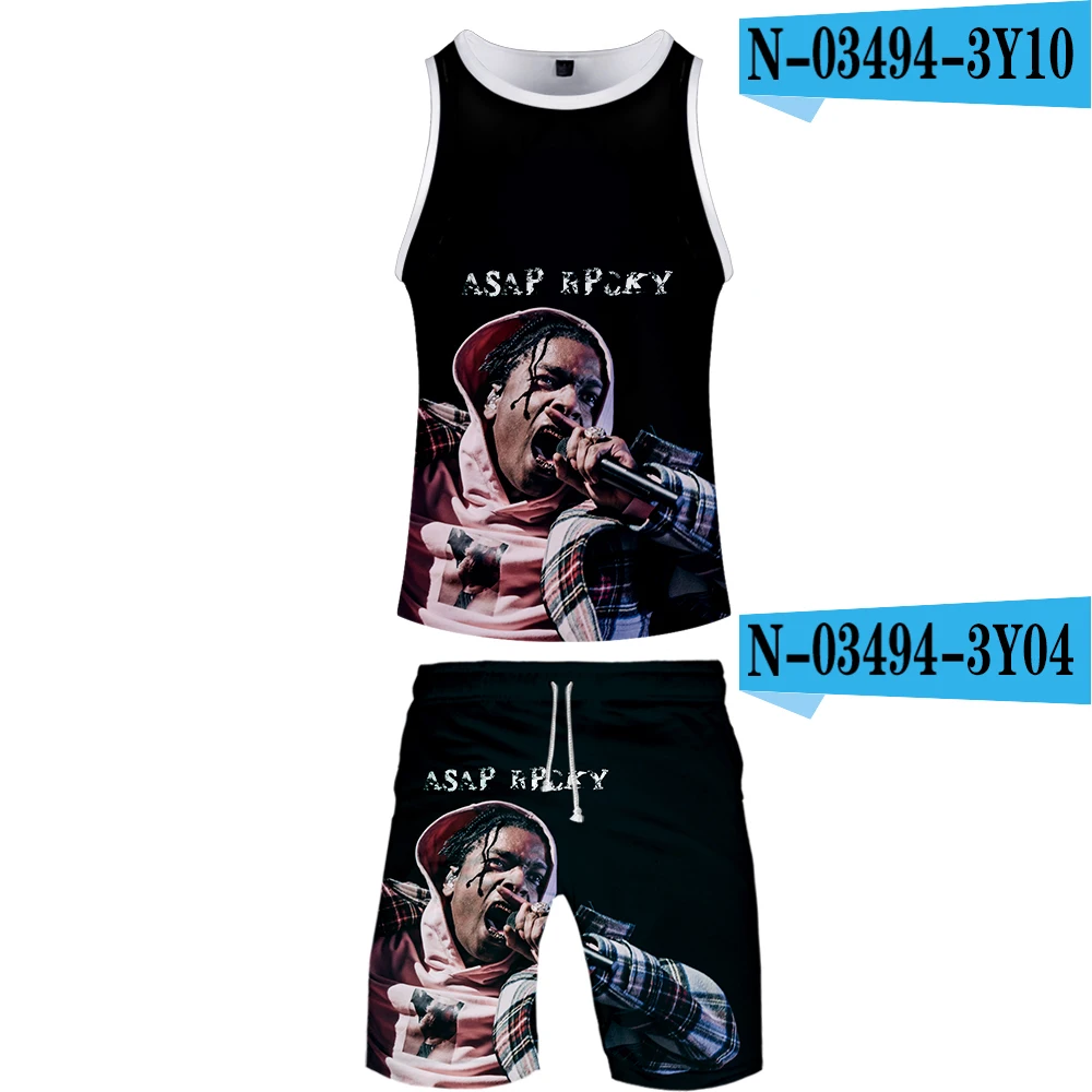 ASAP ROCKY 3D повседневная одежда с О-образным вырезом, летнее платье без рукавов с шириной плеч Топ без рукавов+ Летние для серфинга шорты - Цвет: Коричневый