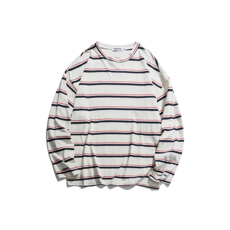 white tshirt Темная икона полосатая футболка мужская с длинным рукавом Базовая негабаритная Мужская футболка хлопок футболки уличная одежда - Цвет: white tshirt