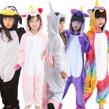 

Flannel Children Kigurumi Pajamas Set Winter Hooded Animal Unicorn Pikachu Stitch Kids Pajamas For Boys Girls Sleepwear Onesies