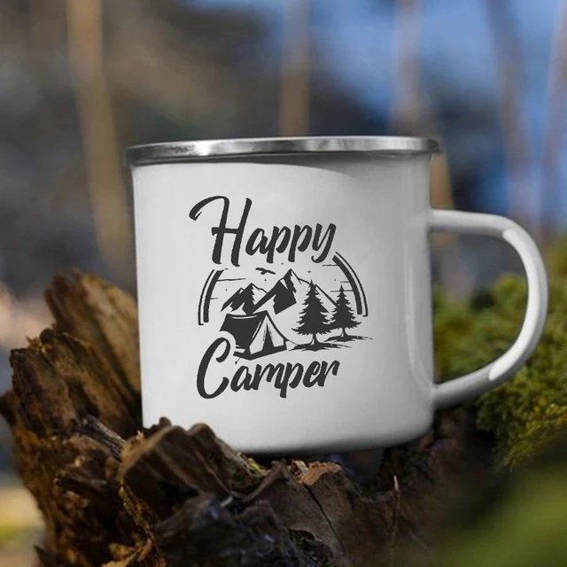 Adventure Awaits Camping Mugs Happy Campers Campfire Cup Enamel Camping Cups Outdoor Campervan Coffee Handle Mug Camper Van Gift 3