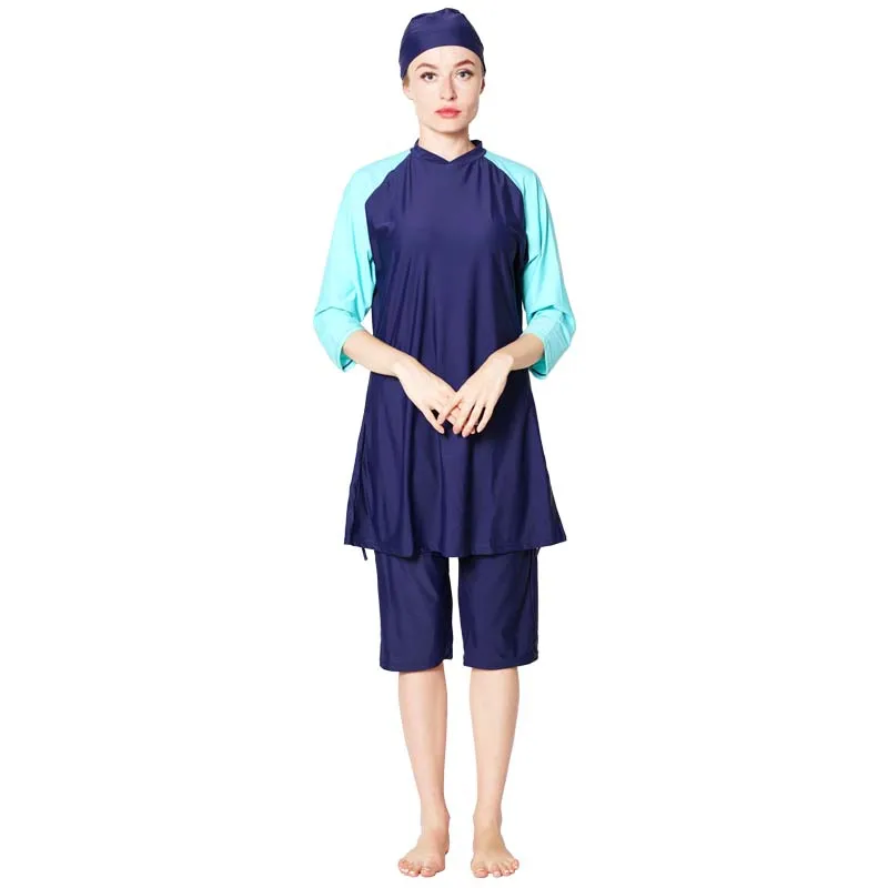 Shehang islam Burkinis одежда купальный костюм Мусульманский купальник женский скромный лоскутный полный Чехол короткий рукав Мусульманский купальник