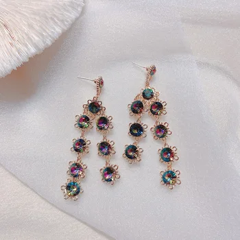 

Court Retro Baroque purple crystal earrings drop female temperament long noble earrings