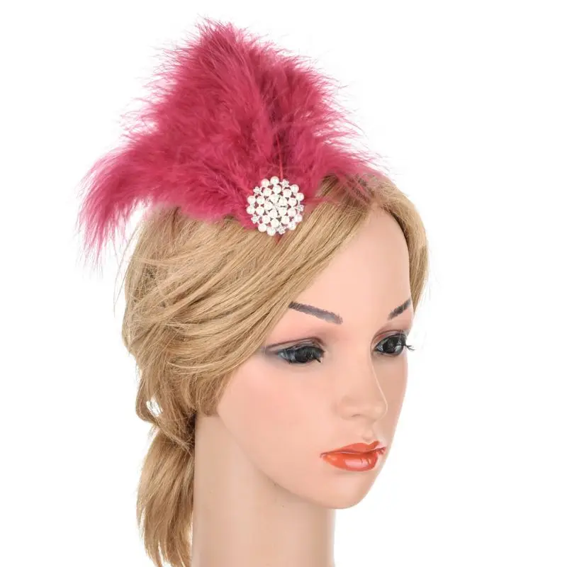 

Women Elegant Feather Diamond Hair Band Headband Wedding Bridal Hair Clip Headpiece Banquet Party Ball Decorative Accessories