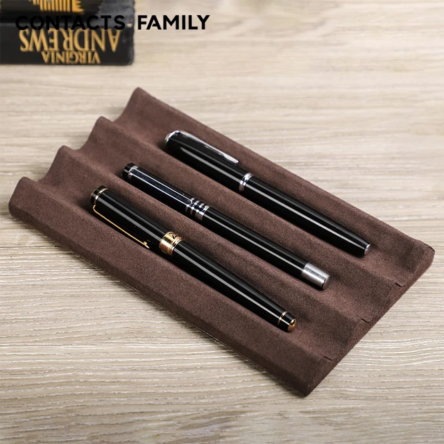 CONTACT'S FAMILY Leather Pen Tray 1/2/3 Slots Pens Holder Desk Organizer  For Pen Stand Desktop Busssines Office Home Decoration