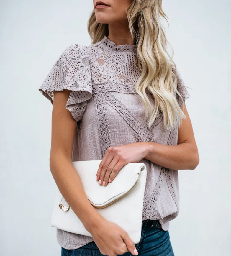 Летние шифоновые топы женские блузки с оборками больших размеров Befree Boho Цветочные Элегантные женские сексуальные кружевные повседневные рубашки с украшением - Цвет: Хаки