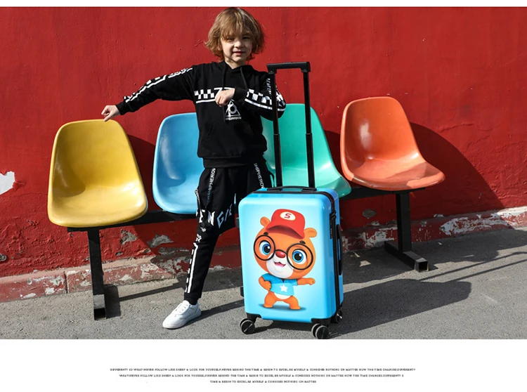 Детский чемодан 17''carry на колесиках, багажная сумка, чемодан для путешествий с колесиками, детский мультяшный медведь, багаж с кодовым замком, сумка