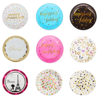 

10pcs Disposable tableware set disposable paper plate straw cup napkin gold black red for wedding birthday decor party supplies