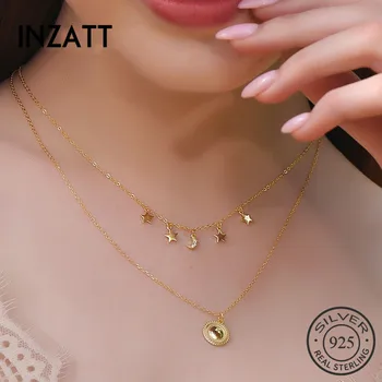 

INZATT Real 925 Sterling Silver Round Star Zircon Pendant Necklace For Fashion Women Trendy Fine Jewelry Cute Accessories 2019