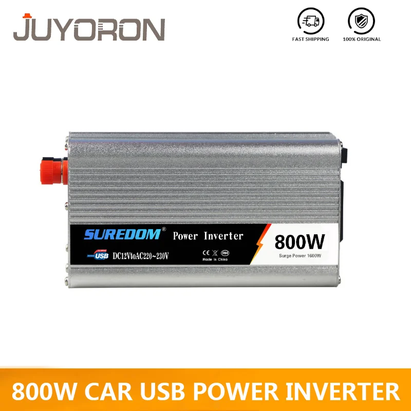 800W Power Inverter Single USB Input DC 12V 24V Portable Car Charger Converter Adapter AC220V Gray Universal Pocket | Обустройство