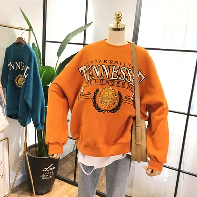 Good Quality Winter Hoodie Women Fleece Cotton Sweatshirt Oversized Streetwear Sweat Coat Female Cool Pattern Hoodies Pullovers - Цвет: Оранжевый